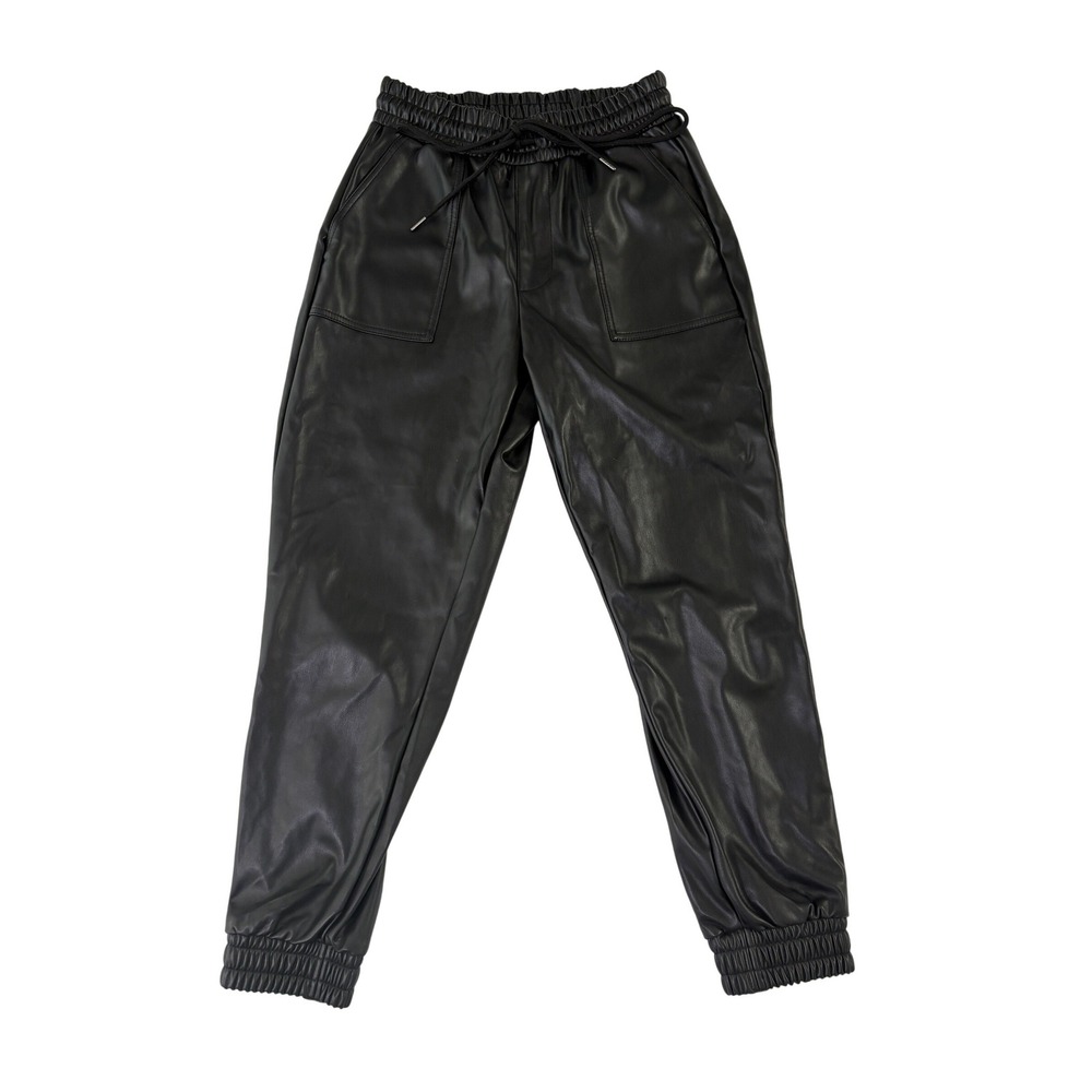 BCBGeneration Black Faux Leather Jogger Pants High Rise Drawstring Pockets